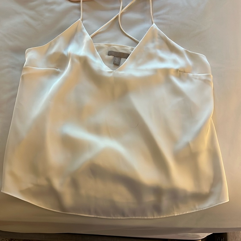 H&M Criss Cross Back Solid Ivory Satin Cami Top Size Small